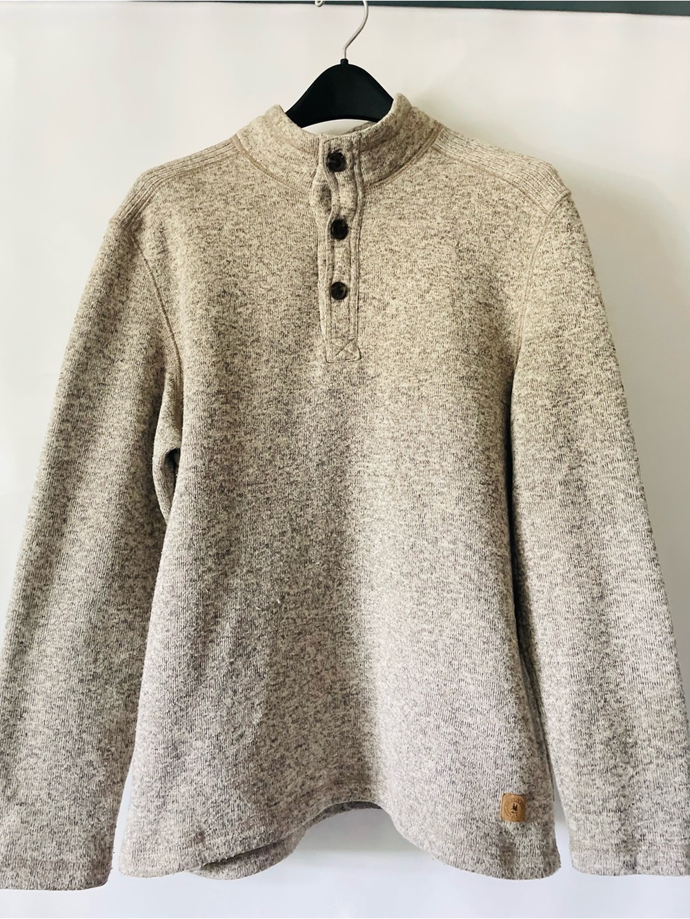 G.H. Bass & Co. Heathered Cream Button-Neck Turtleneck Sweater Lined Mens